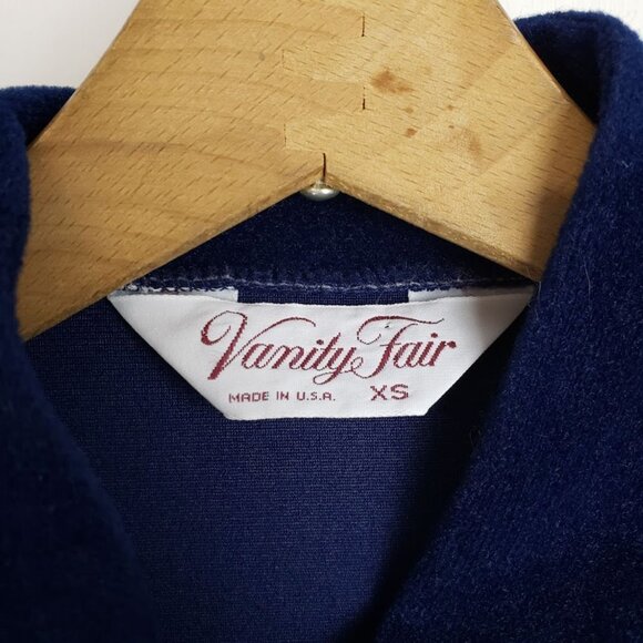 Vanity Fair Housecoat Half Zip Robe Vintage Blue Velour Lace Modest Size XS - Picture 5 of 8